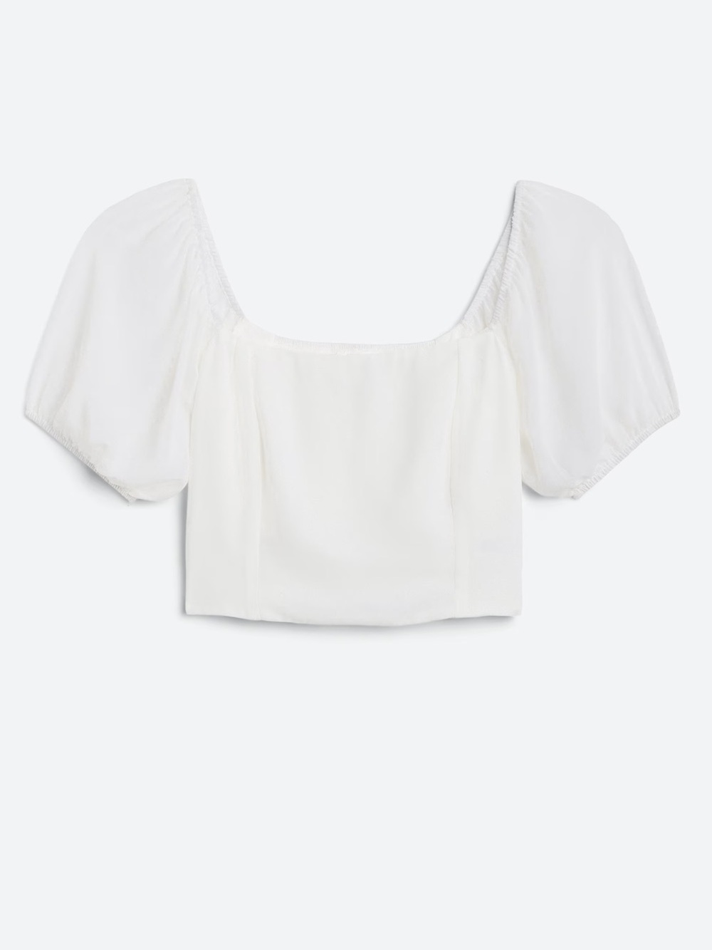 Square Neck Puff Sleeve Crop Top — White